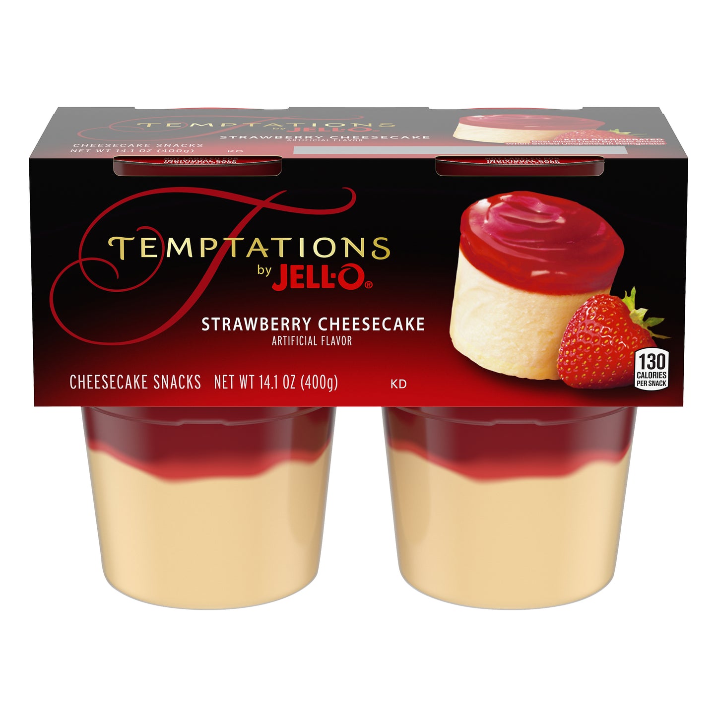 Jell-O Temptations Strawberry Ready-to-Eat Cheesecake Snacks, 4 ct Cups