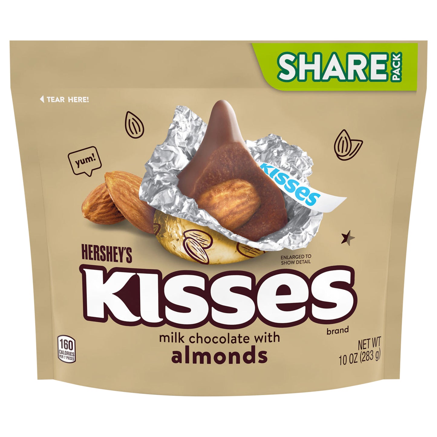 HERSHEY'S KISSES Milk Chocolate with Almonds Candy Share Pack, 10 oz