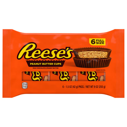 REESE'S Milk Chocolate Peanut Butter Cups, Candy Packs, 1.5 oz (6 Count)
