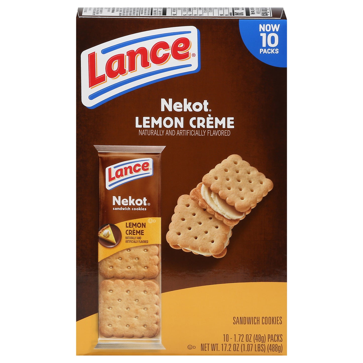 Lance Nekot Lemon Creame Sandwich Cookies 10 - 1.72 oz Packs