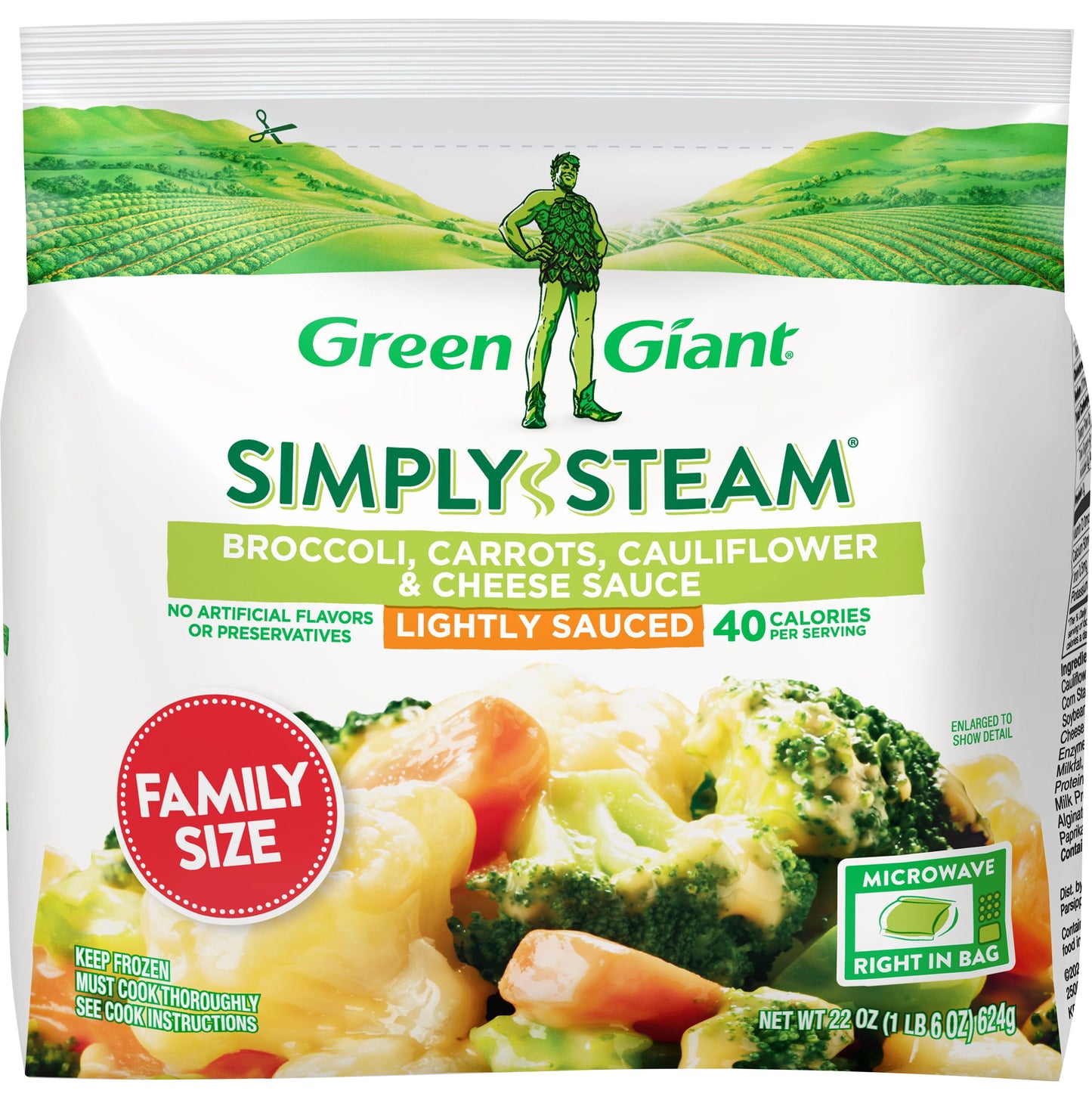Green Giant Simply Steam Lightly Sauced Broccoli, Carrots, Cauliflower & Cheese Sauce Family Size 22 oz
